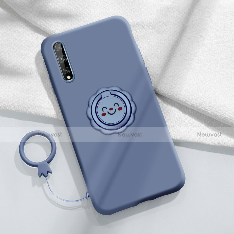 Ultra-thin Silicone Gel Soft Case Cover with Magnetic Finger Ring Stand A01 for Huawei Enjoy 10S Gray