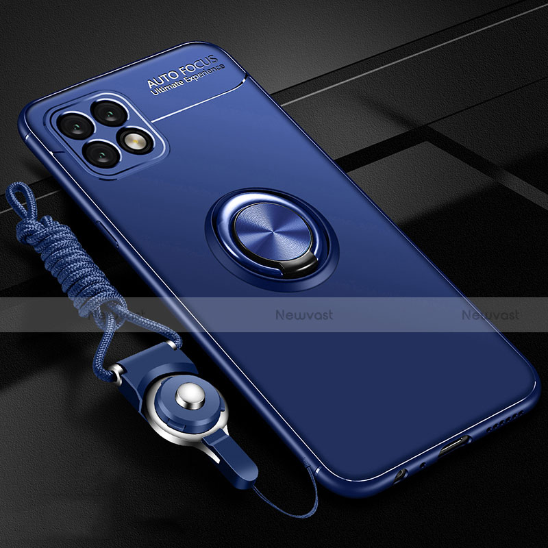 Ultra-thin Silicone Gel Soft Case Cover with Magnetic Finger Ring Stand A01 for Huawei Enjoy 20 5G Blue