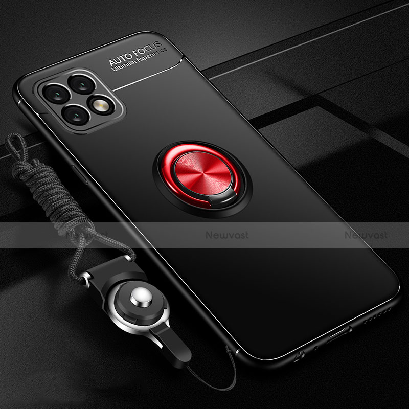 Ultra-thin Silicone Gel Soft Case Cover with Magnetic Finger Ring Stand A01 for Huawei Enjoy 20 5G Red and Black