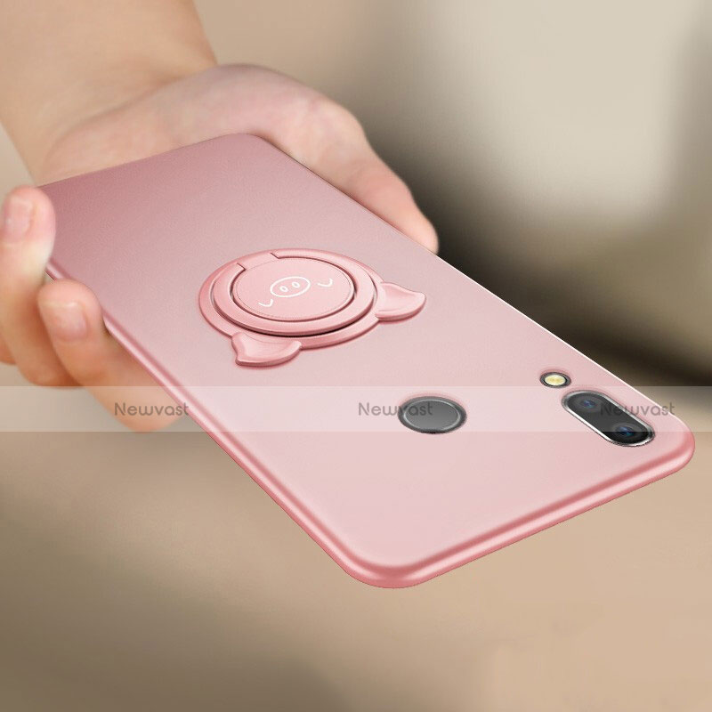 Ultra-thin Silicone Gel Soft Case Cover with Magnetic Finger Ring Stand A01 for Huawei Honor 10 Lite
