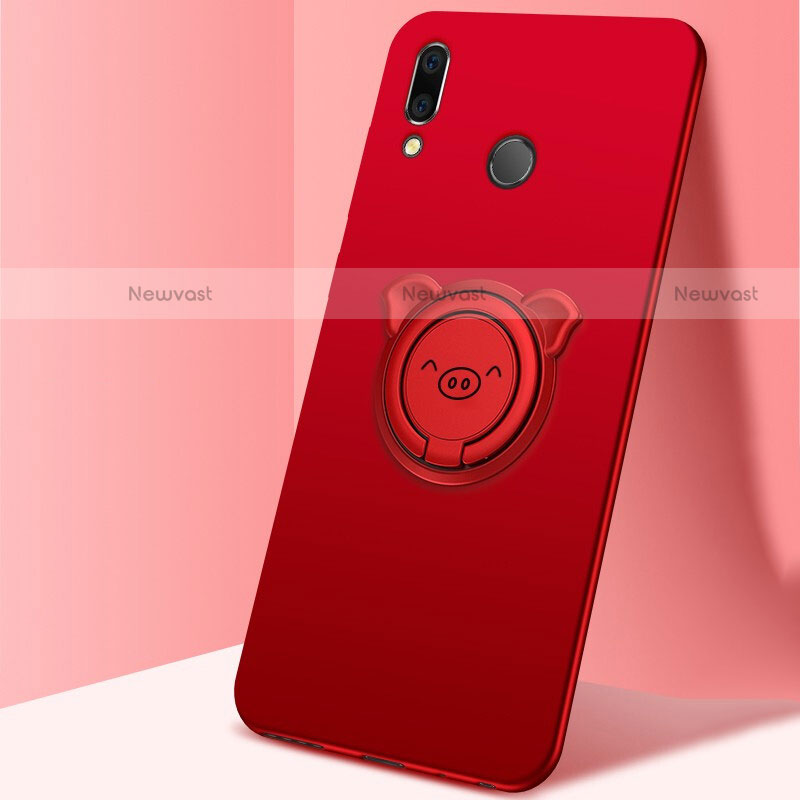 Ultra-thin Silicone Gel Soft Case Cover with Magnetic Finger Ring Stand A01 for Huawei Honor 10 Lite Red