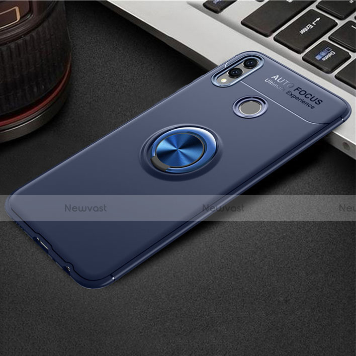 Ultra-thin Silicone Gel Soft Case Cover with Magnetic Finger Ring Stand A01 for Huawei Honor 8X Blue