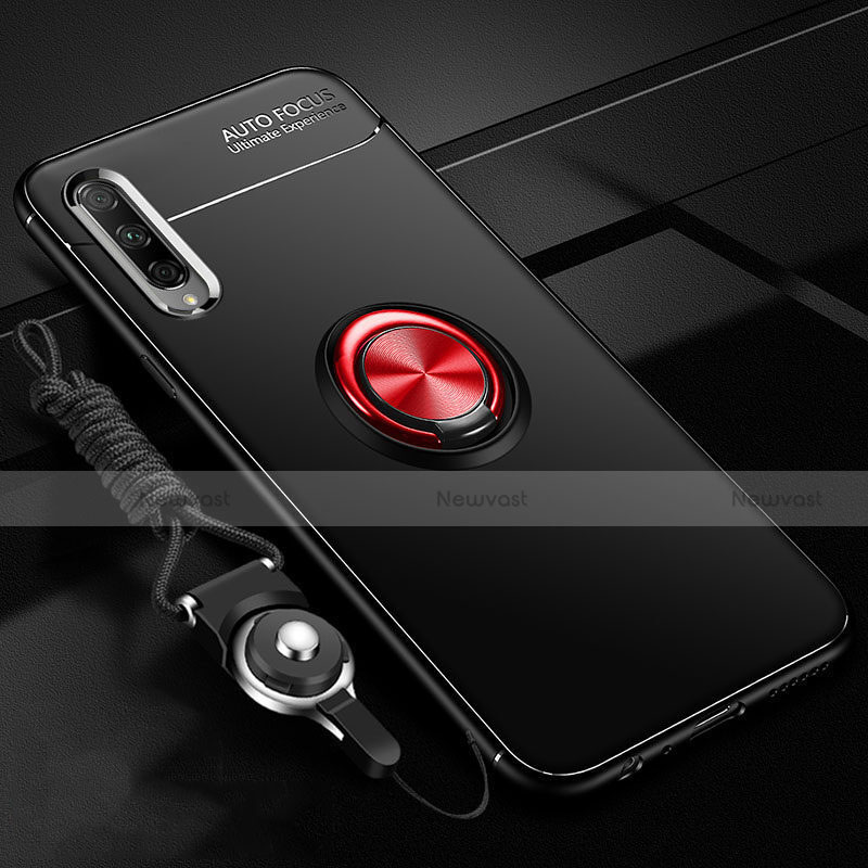 Ultra-thin Silicone Gel Soft Case Cover with Magnetic Finger Ring Stand A01 for Huawei Honor 9X Pro Red and Black