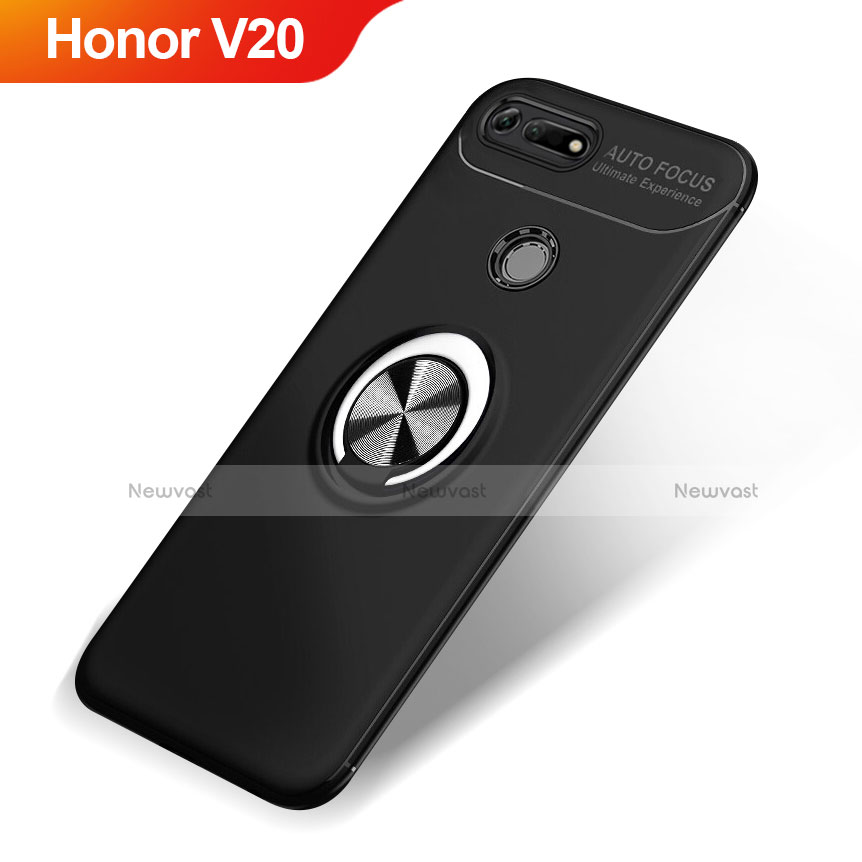 Ultra-thin Silicone Gel Soft Case Cover with Magnetic Finger Ring Stand A01 for Huawei Honor V20 Black