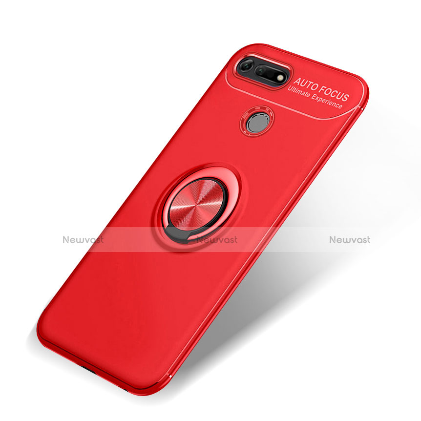 Ultra-thin Silicone Gel Soft Case Cover with Magnetic Finger Ring Stand A01 for Huawei Honor V20 Red