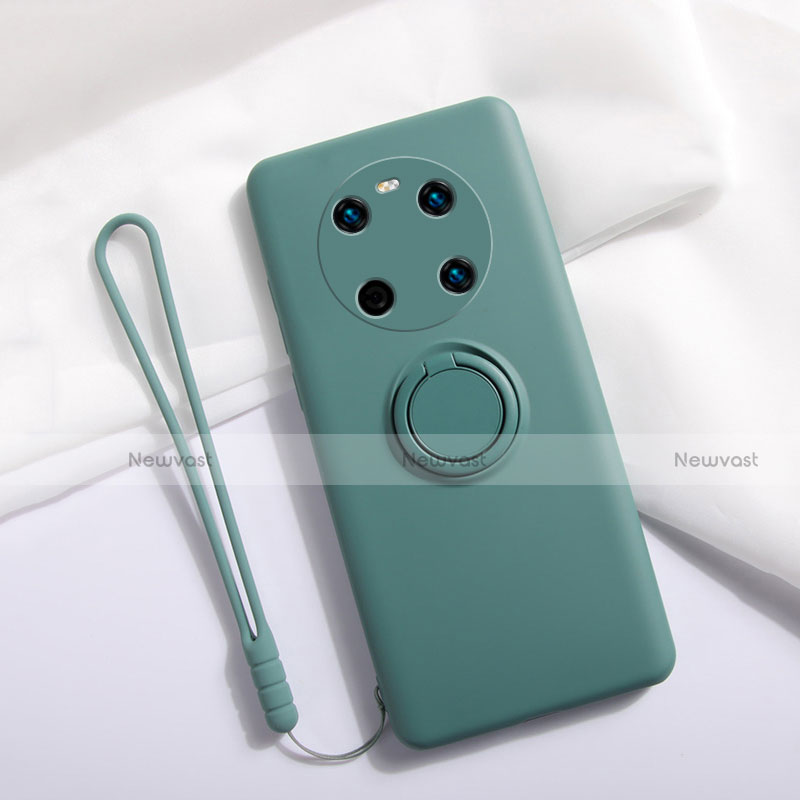 Ultra-thin Silicone Gel Soft Case Cover with Magnetic Finger Ring Stand A01 for Huawei Mate 40 Green