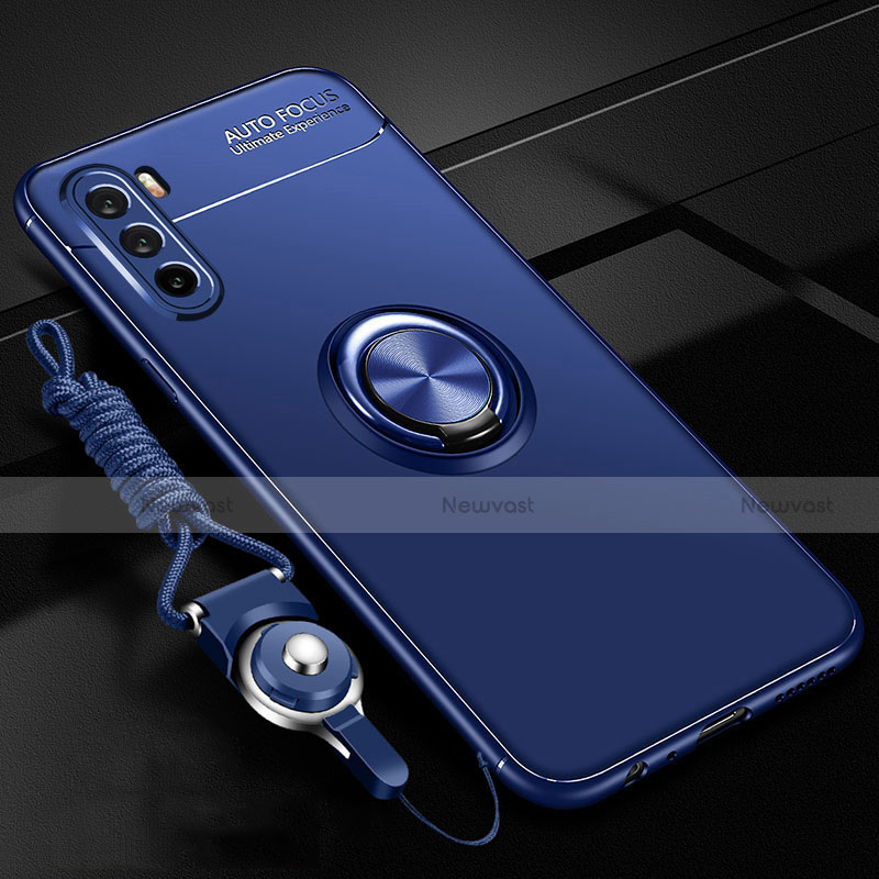 Ultra-thin Silicone Gel Soft Case Cover with Magnetic Finger Ring Stand A01 for Huawei Mate 40 Lite 5G Blue