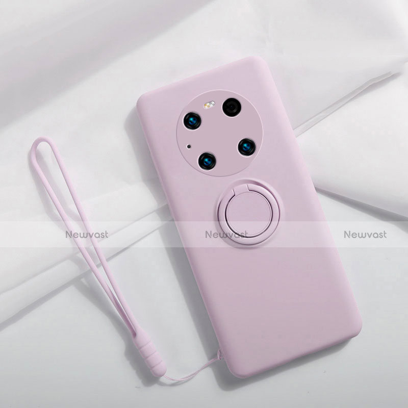 Ultra-thin Silicone Gel Soft Case Cover with Magnetic Finger Ring Stand A01 for Huawei Mate 40 Pro Clove Purple