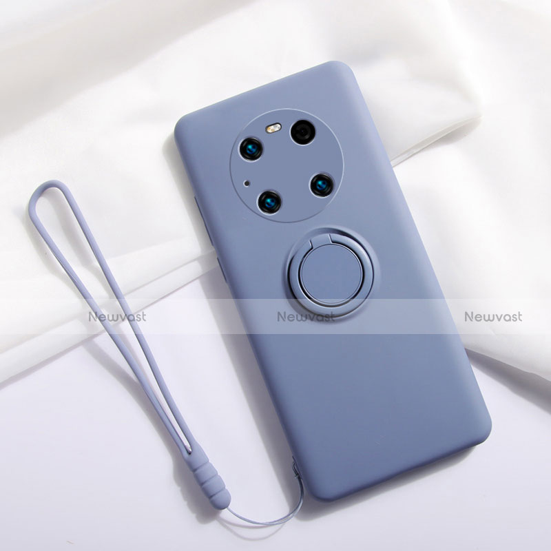 Ultra-thin Silicone Gel Soft Case Cover with Magnetic Finger Ring Stand A01 for Huawei Mate 40 Pro Lavender Gray