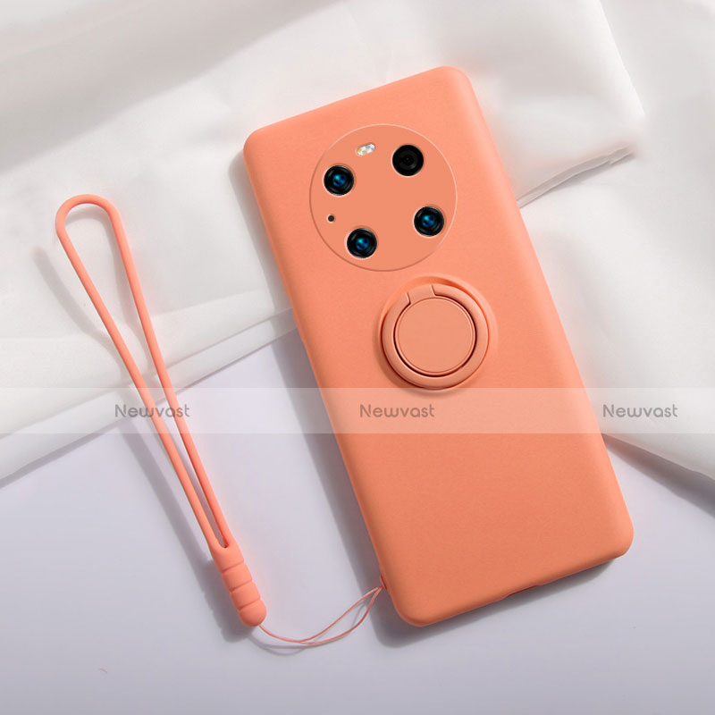 Ultra-thin Silicone Gel Soft Case Cover with Magnetic Finger Ring Stand A01 for Huawei Mate 40 Pro Orange