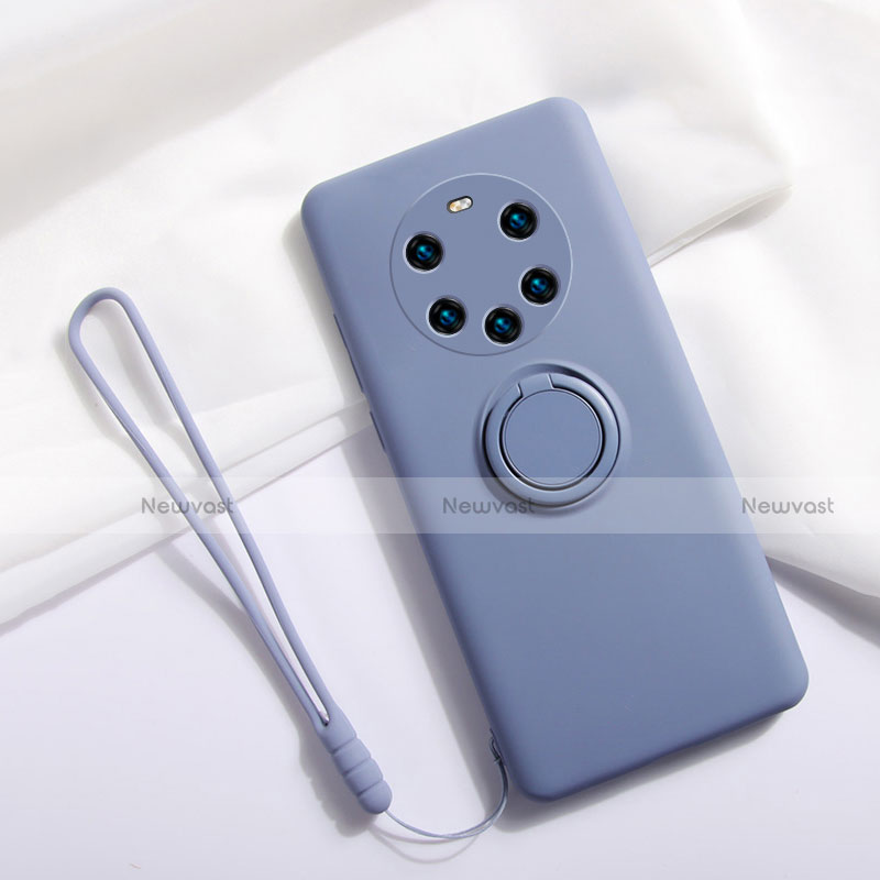 Ultra-thin Silicone Gel Soft Case Cover with Magnetic Finger Ring Stand A01 for Huawei Mate 40 Pro+ Plus