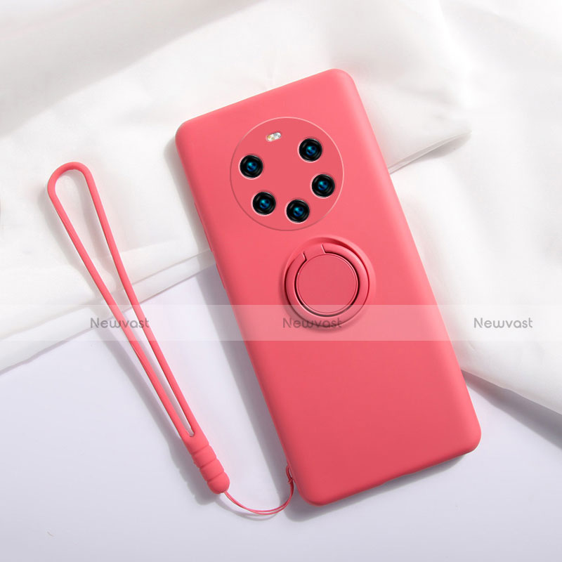 Ultra-thin Silicone Gel Soft Case Cover with Magnetic Finger Ring Stand A01 for Huawei Mate 40 Pro+ Plus Red