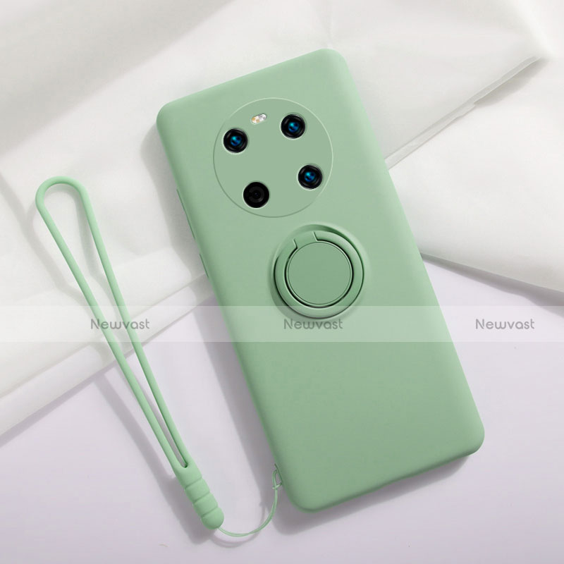 Ultra-thin Silicone Gel Soft Case Cover with Magnetic Finger Ring Stand A01 for Huawei Mate 40E 4G Matcha Green