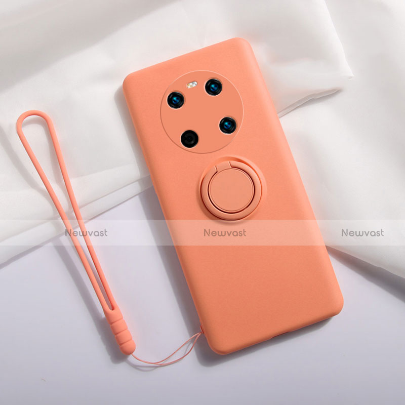 Ultra-thin Silicone Gel Soft Case Cover with Magnetic Finger Ring Stand A01 for Huawei Mate 40E 4G Orange