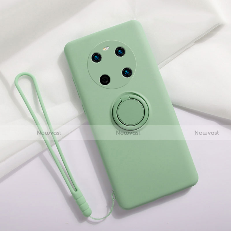 Ultra-thin Silicone Gel Soft Case Cover with Magnetic Finger Ring Stand A01 for Huawei Mate 40E 5G Matcha Green