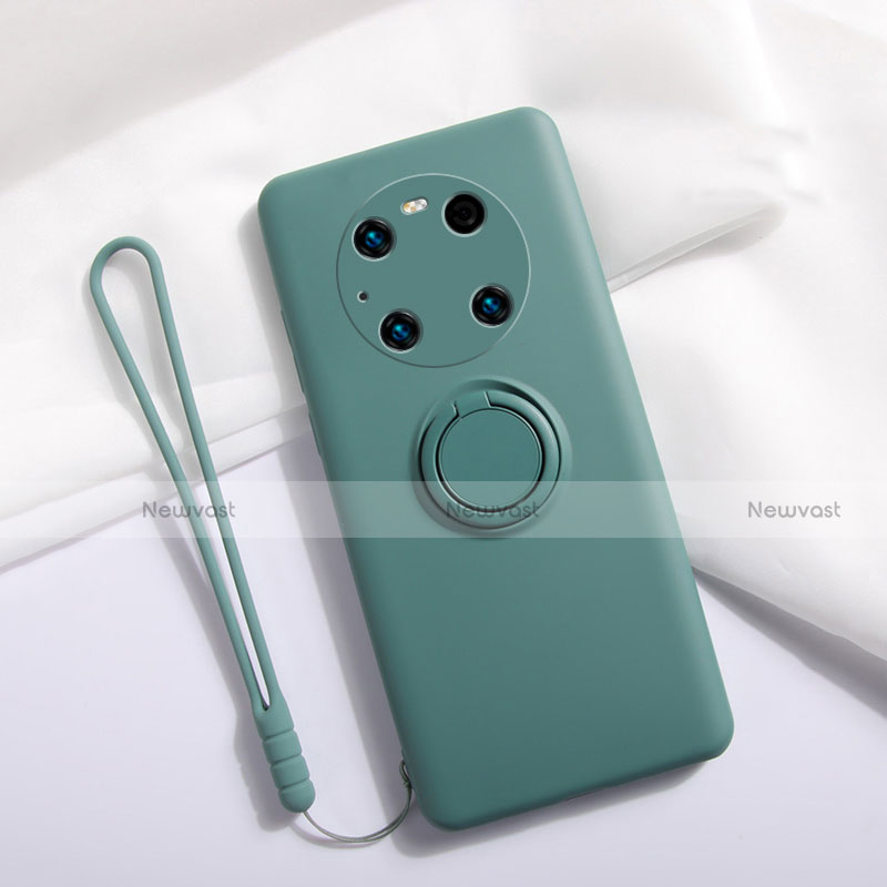 Ultra-thin Silicone Gel Soft Case Cover with Magnetic Finger Ring Stand A01 for Huawei Mate 40E Pro 5G Midnight Green