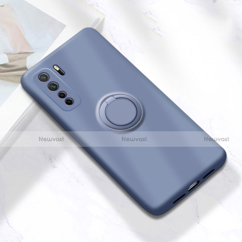 Ultra-thin Silicone Gel Soft Case Cover with Magnetic Finger Ring Stand A01 for Huawei Nova 7 SE 5G Gray