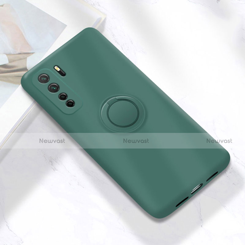 Ultra-thin Silicone Gel Soft Case Cover with Magnetic Finger Ring Stand A01 for Huawei Nova 7 SE 5G Green