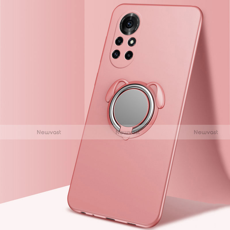 Ultra-thin Silicone Gel Soft Case Cover with Magnetic Finger Ring Stand A01 for Huawei Nova 8 Pro 5G Rose Gold
