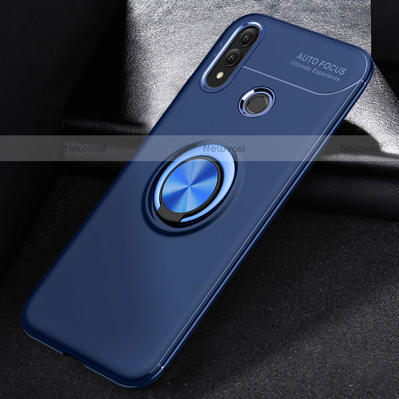 Ultra-thin Silicone Gel Soft Case Cover with Magnetic Finger Ring Stand A01 for Huawei P Smart (2019) Blue