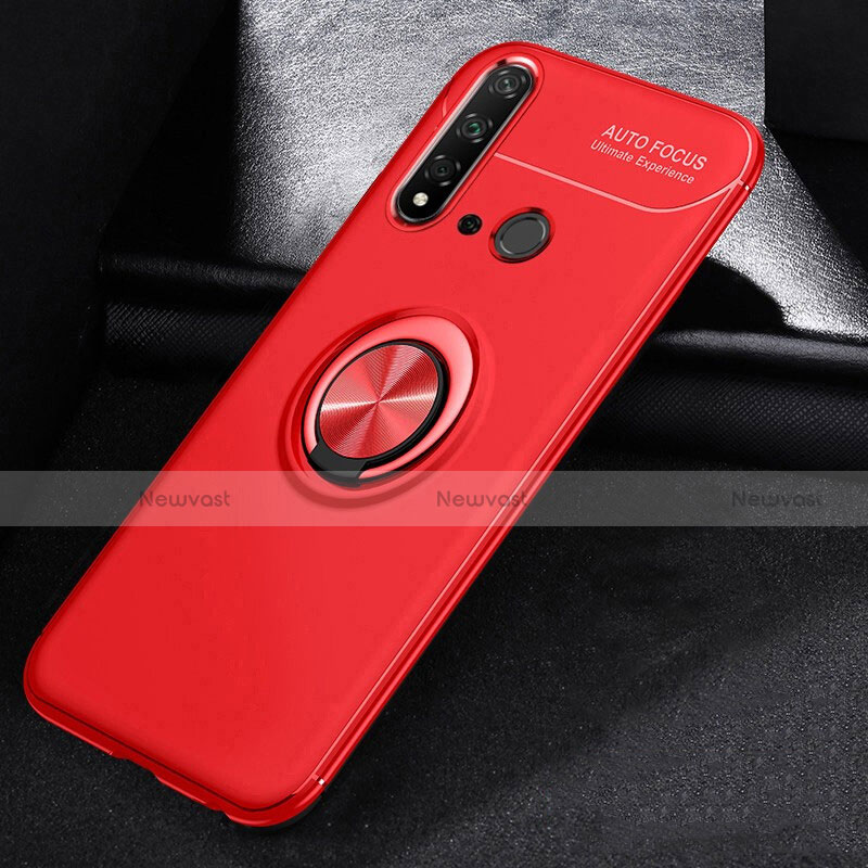 Ultra-thin Silicone Gel Soft Case Cover with Magnetic Finger Ring Stand A01 for Huawei P20 Lite (2019) Red