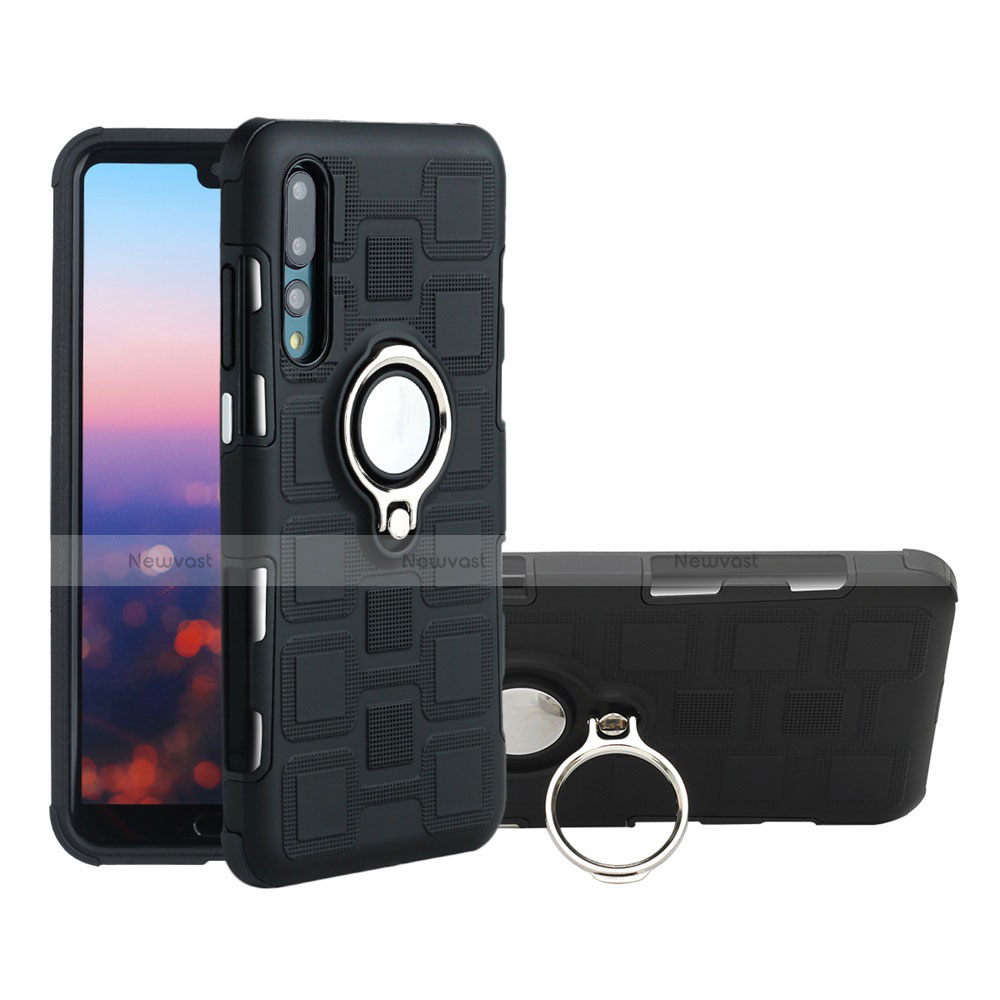 Ultra-thin Silicone Gel Soft Case Cover with Magnetic Finger Ring Stand A01 for Huawei P20 Pro Black