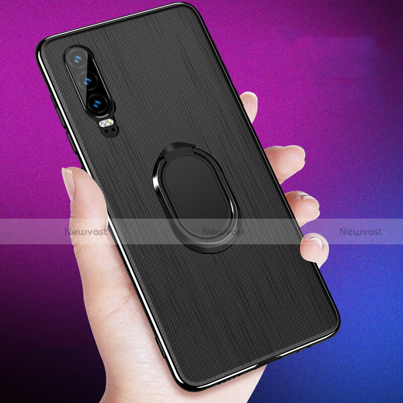 Ultra-thin Silicone Gel Soft Case Cover with Magnetic Finger Ring Stand A01 for Huawei P30