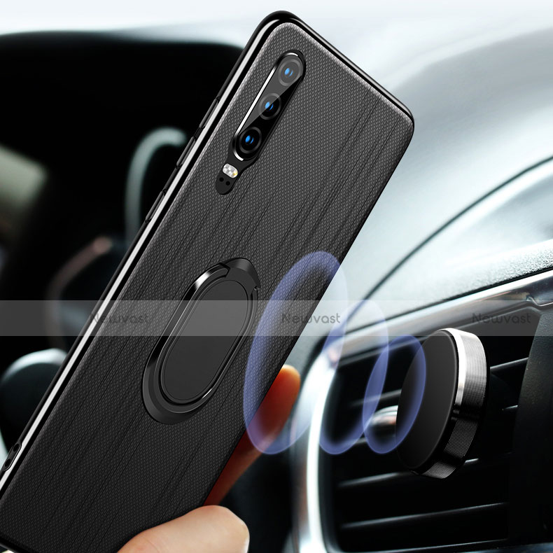 Ultra-thin Silicone Gel Soft Case Cover with Magnetic Finger Ring Stand A01 for Huawei P30