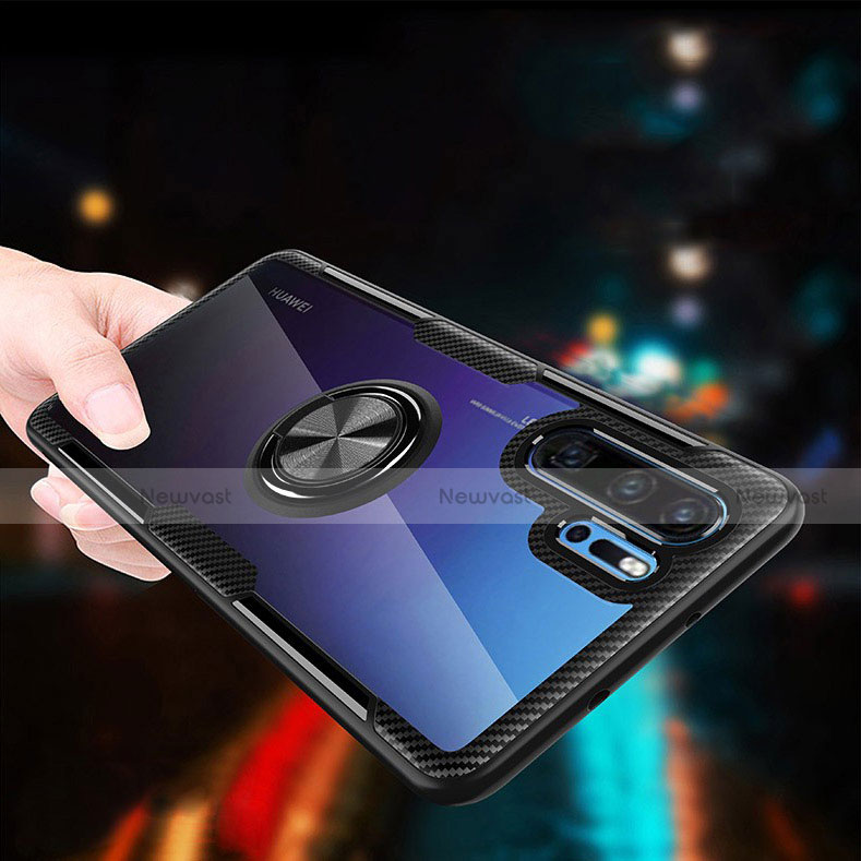 Ultra-thin Silicone Gel Soft Case Cover with Magnetic Finger Ring Stand A01 for Huawei P30 Pro