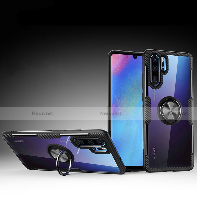 Ultra-thin Silicone Gel Soft Case Cover with Magnetic Finger Ring Stand A01 for Huawei P30 Pro