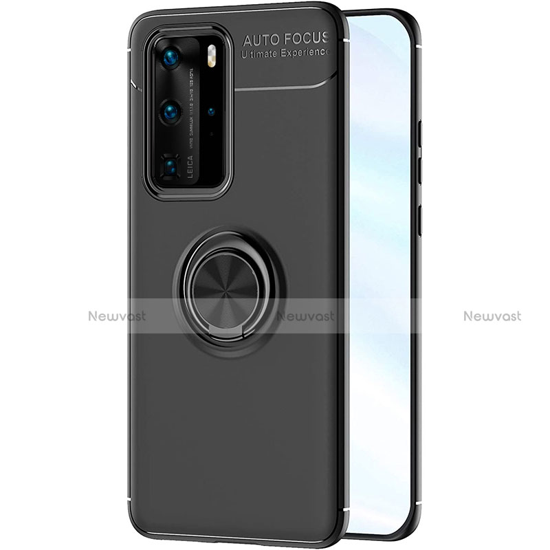 Ultra-thin Silicone Gel Soft Case Cover with Magnetic Finger Ring Stand A01 for Huawei P40 Pro Black