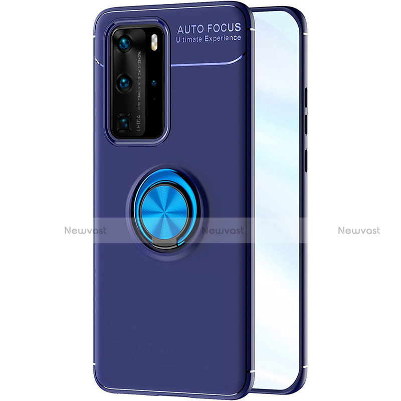 Ultra-thin Silicone Gel Soft Case Cover with Magnetic Finger Ring Stand A01 for Huawei P40 Pro Blue