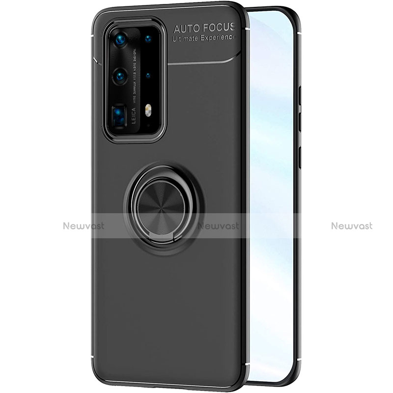 Ultra-thin Silicone Gel Soft Case Cover with Magnetic Finger Ring Stand A01 for Huawei P40 Pro+ Plus Black