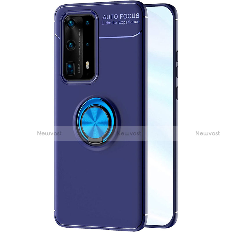 Ultra-thin Silicone Gel Soft Case Cover with Magnetic Finger Ring Stand A01 for Huawei P40 Pro+ Plus Blue