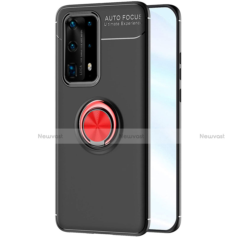 Ultra-thin Silicone Gel Soft Case Cover with Magnetic Finger Ring Stand A01 for Huawei P40 Pro+ Plus Red and Black