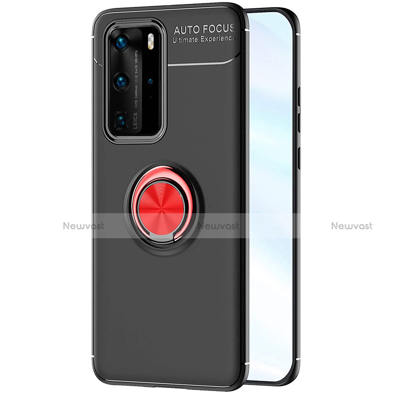 Ultra-thin Silicone Gel Soft Case Cover with Magnetic Finger Ring Stand A01 for Huawei P40 Pro Red and Black