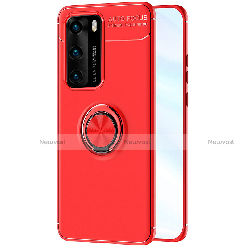Ultra-thin Silicone Gel Soft Case Cover with Magnetic Finger Ring Stand A01 for Huawei P40 Red