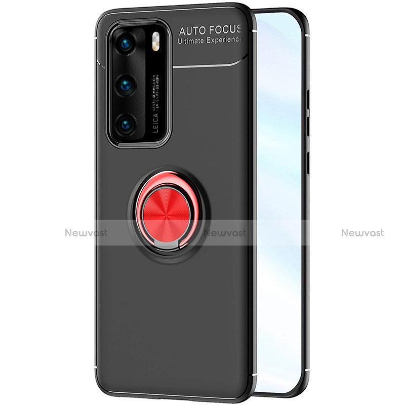 Ultra-thin Silicone Gel Soft Case Cover with Magnetic Finger Ring Stand A01 for Huawei P40 Red and Black