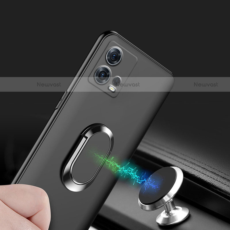 Ultra-thin Silicone Gel Soft Case Cover with Magnetic Finger Ring Stand A01 for Motorola Moto Edge 30 Fusion 5G Black