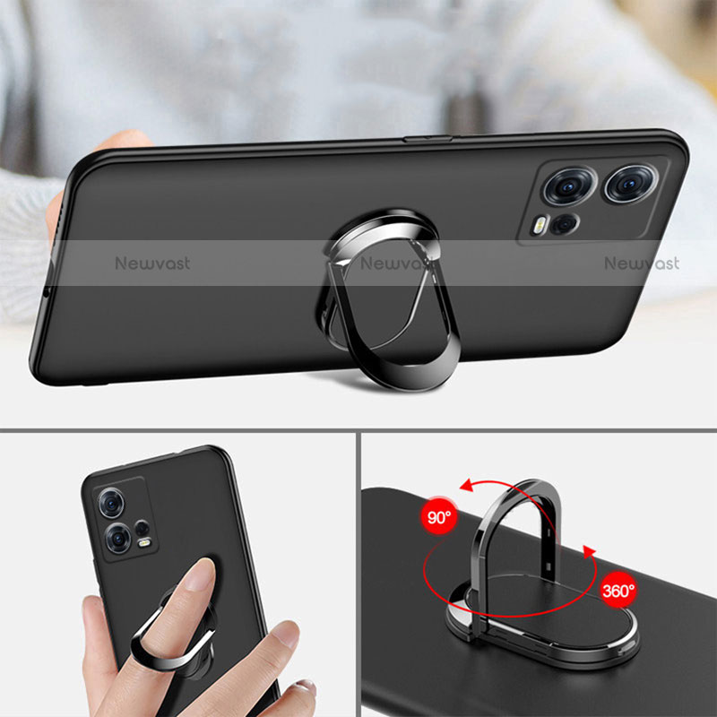 Ultra-thin Silicone Gel Soft Case Cover with Magnetic Finger Ring Stand A01 for Motorola Moto Edge 30 Fusion 5G Black