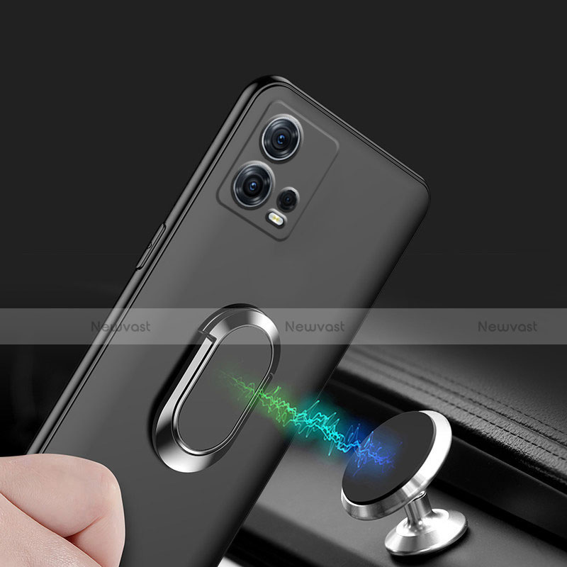 Ultra-thin Silicone Gel Soft Case Cover with Magnetic Finger Ring Stand A01 for Motorola Moto Edge S30 Pro 5G Black