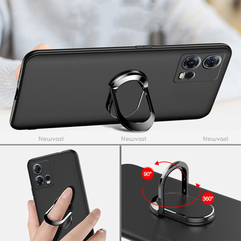 Ultra-thin Silicone Gel Soft Case Cover with Magnetic Finger Ring Stand A01 for Motorola Moto Edge S30 Pro 5G Black