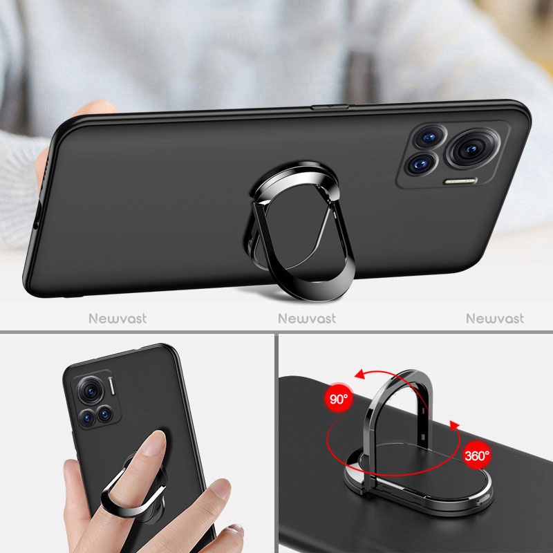 Ultra-thin Silicone Gel Soft Case Cover with Magnetic Finger Ring Stand A01 for Motorola Moto Edge X30 Pro 5G Black