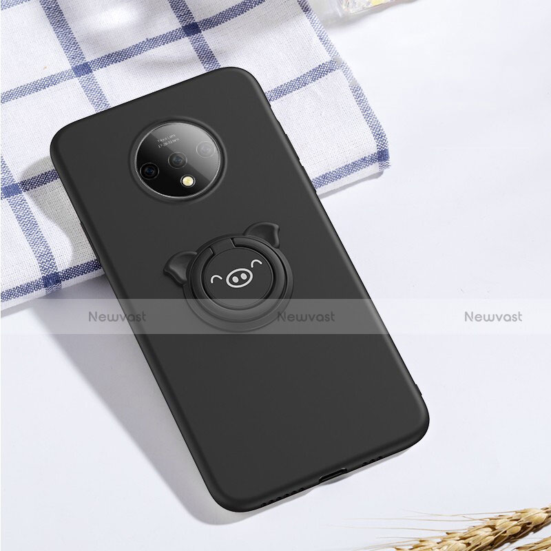 Ultra-thin Silicone Gel Soft Case Cover with Magnetic Finger Ring Stand A01 for OnePlus 7T