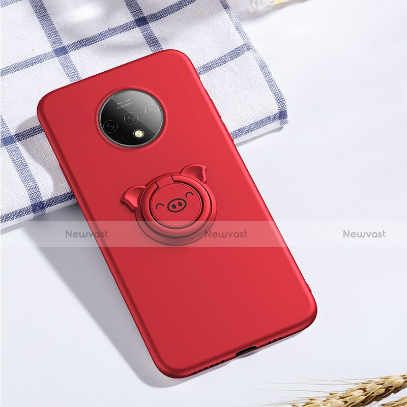 Ultra-thin Silicone Gel Soft Case Cover with Magnetic Finger Ring Stand A01 for OnePlus 7T