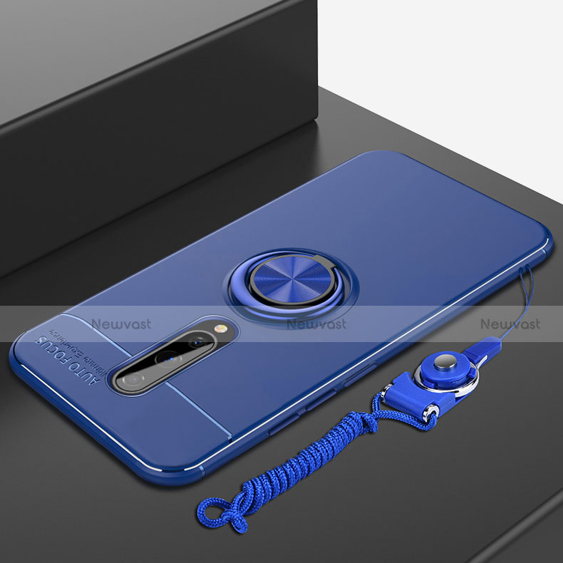 Ultra-thin Silicone Gel Soft Case Cover with Magnetic Finger Ring Stand A01 for OnePlus 8 Blue