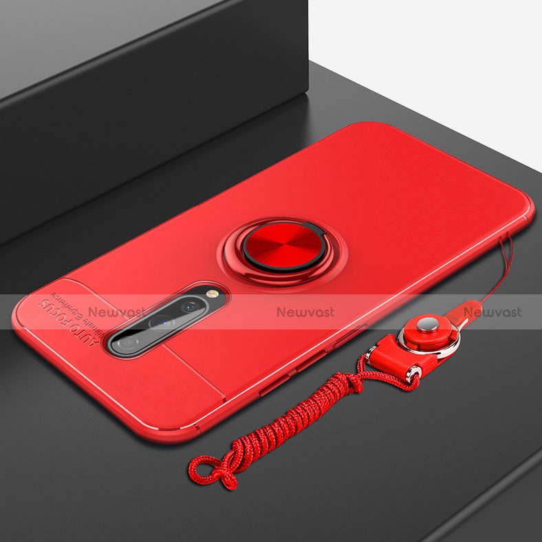 Ultra-thin Silicone Gel Soft Case Cover with Magnetic Finger Ring Stand A01 for OnePlus 8 Red