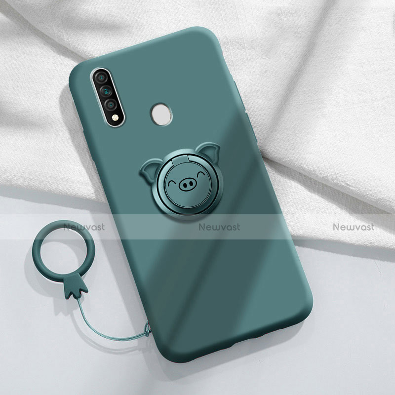 Ultra-thin Silicone Gel Soft Case Cover with Magnetic Finger Ring Stand A01 for Oppo A31 Green