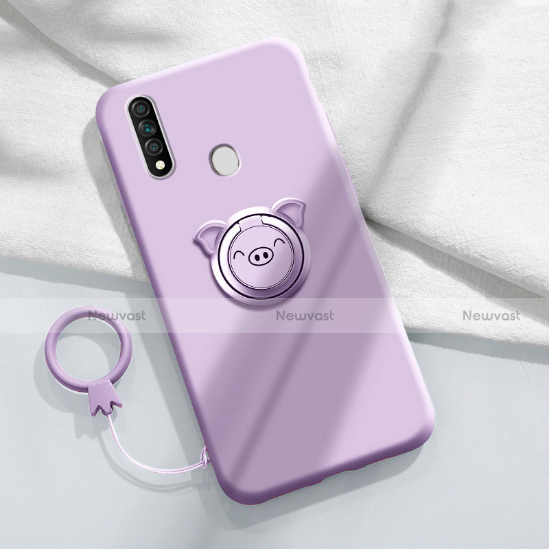 Ultra-thin Silicone Gel Soft Case Cover with Magnetic Finger Ring Stand A01 for Oppo A31 Purple