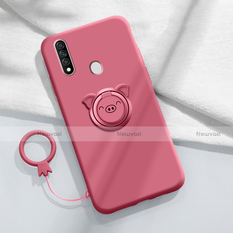 Ultra-thin Silicone Gel Soft Case Cover with Magnetic Finger Ring Stand A01 for Oppo A31 Red Wine